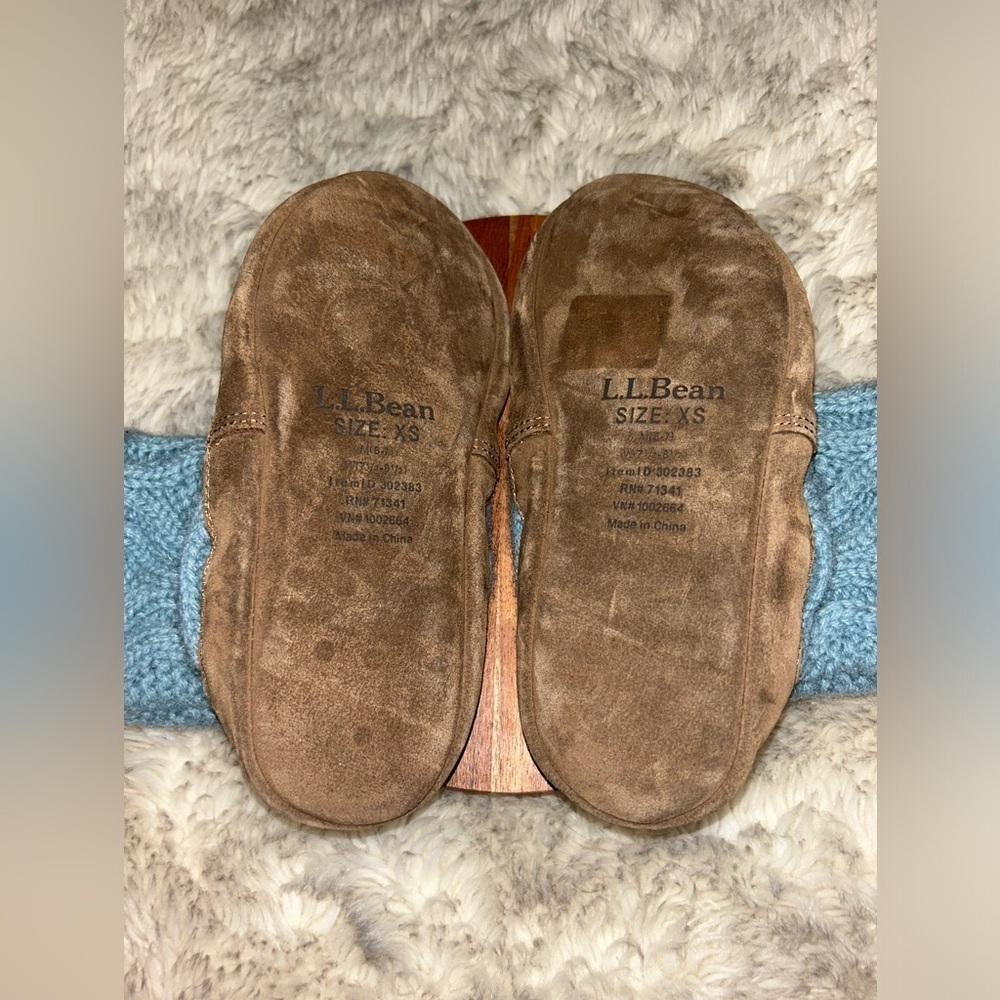 L.L. Bean Cable Knit Slipper Sock Leather Slippers  Womens size 7.5 - Picture 2 of 7
